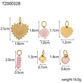 Detailed dimensions of gold and pink heart pendants and charms with precise measurements - TZ00032B-Gold Pink Heart Rose Set