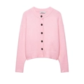 Cardigan in maglia rosa chic per donna con scollo rotondo e cinque bottoni neri a contrasto - S / Rosa