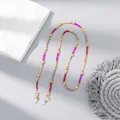 Detail of colorful crystal beaded eyeglass chain with golden heart charm and lobster clasps - Rose Red