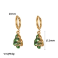 Detail of gold earrings with green enamel and rhinestones including size dimensions - Gold Green Leaf Rhinestone Earring Style (TE60542)