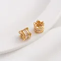 14K gold plated crown spacer bead with white cubic zirconia for DIY jewelry making - 10# Hollow Fortune Bead / 7.5x8mm / 14K Gold