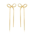 Elegant gold bow earrings featuring long snake chain tassels and a sleek polished finish - Tassel Bow Gold