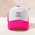Pink and white mesh trucker hat with Manana Sera Bonito print for outdoor sun protection - Rose Red