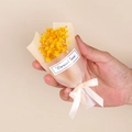 Close-up of mini yellow baby's breath dried flower bouquet with Eternal Love tag - Style 17 Yellow Gypsophila Bouquet