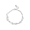 Double-layer silver butterfly charm bracelet with round beads and box chain - Double Layer Butterfly Bracelet