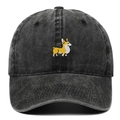 Casquette de baseball en coton délavé avec broderie corgi en finition noir décontracté - Réglable / Noir