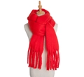 Thick red mohair knit scarf with long decorative tassels on an elegant mannequin stand - Red