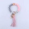 Llavero pulsera de cuentas de silicona rosa y gris con borla de cuero elegante - Rosa