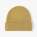 Gorro clásico de punto acanalado amarillo jengibre con dobladillo ancho para invierno - Amarillo Jengibre
