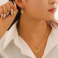 Golden flying dragon jewelry set with hollow-out necklace and matching earrings - Titanium Gold Earrings + Necklace Set