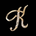 Sparkling gold-plated letter K brooch with crystal rhinestones on black background - Letter K Style (2255) / Gold K