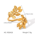 Macro shot of golden leaf ring with detailed size measurements and weight specifications - Gold Olive Leaf (HC-R30418)