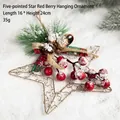 Christmas tree topper star with red berries, pine needles and a plaid bow, 24cm size - Type F (Star Red Berry Pendant)