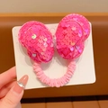 Pink sequin bow hair tie for girls featuring laser sparkles and elastic band - Rose Red Sequin Bow (Hair Tie)