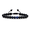 Braided tiger eye bracelet featuring matte black beads and blue cat eye stone accents - Black Matte Agate / Dark Blue Tiger Eye (Accent)