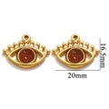 Gold evil eye pendant with brown glitter stone, 20x16.5mm bohemian DIY jewelry part - Style J-Gold Sandstone