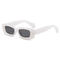 White rectangle sunglasses with dark lenses and gold stud rivets on wide frames - Jelly White Frame Grey Lens