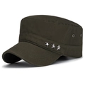Adjustable dark olive cotton cadet cap with three silver metal star rivets decoration - Adjustable / Army Green