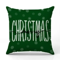 Funda de cojín navideña verde con copos de nieve blancos y texto Merry Christmas - Verde-Feliz Navidad-Copo de Nieve