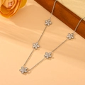 Elegant silver stainless steel daisy necklace featuring five flower charms on a fine chain - Steel Color Five Petal Flower Necklace (N609)