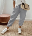 Damen Freizeithose aus Baumwolle und Leinen in Hellgrau mit Gummizug und Taschen - L / Hellgrau
