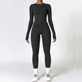 Ensemble de yoga noir deux pièces pour femme avec haut à manches longues et legging - S / Haut Et Bas / Noir Premium