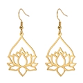 Elegant gold stainless steel lotus hollow teardrop earrings with bohemian style - Gold Hollow Lotus