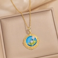 Collana vintage dorata con ciondolo in smalto blu e perle bianche in confezione regalo - Mughetto Rotondo - Blu (A6 Blu)