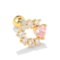 Gold-plated heart ear bone stud featuring a pink crystal and sparkling white zircon chain - EGD0438