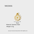 Macro view of 9mm white daisy pendant in gold-plated stainless steel with size specs - NXC043G-Small Daisy (Gold Edge)