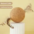 Juguete para gato de bola de sisal natural con plumas y diseño de caramelo - Natural (Con Plumas)