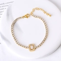 Elegant gold titanium steel tennis bracelet with zircon droplets and crystal accents - White Square Zirconia