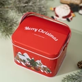Rote Weihnachts-Blechdose mit Griff und festlichem Winter-Schneeszene-Motiv - Weihnachtsgriff Zinn Stil B (Roter Winterschnee)