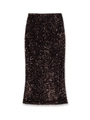 Detail van nauwsluitende bronzen maxi-rok met lovertjes en glinsterende reflectie - S / Midi-rok met Lovertjes