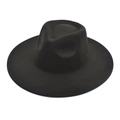 Classic black wool felt wide brim fedora hat with teardrop crown for men and women - M (56-58cm) / Black
