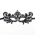 Elegant black lace masquerade mask with intricate crown design and ribbon ties - Iris Flower