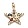 Detailed view of a gold star pendant with colorful gemstones and diamond accents - Multicolor Gemstone Star