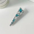 Vintage Silberne Haarspange mit seeblauen Straßsteinen und weißen Perlen Besatz - Silber Hellblau Edelstein Perle Dreieck