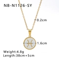 18K gold plated stainless steel necklace with Pisces sign on white shell pendant - Pisces (NB-N1126-SY)