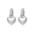 Silver heart-shaped hoop earrings with sparkling cubic zirconia stones and mirror polish - Silver Heart
