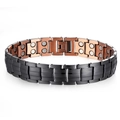 Men's titanium steel bracelet with double-row magnets in black and copper finish - Single Row Magnetic Link Style / Black and Copper