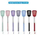 Set of seven colorful 12-inch silicone slotted spatula tongs with stainless steel handles - 12-inch Shovel Clamp / Red