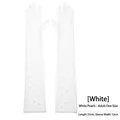 Elegantes guantes de novia de tul blanco de 55 cm con perlas delicadas para bodas - Blanco (Dedo Completo con Perlas)
