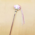 Cat teaser wand with pink plush balls, silk ribbons, and glittery handle for indoor play - Pink Fairy Pompom Tassel