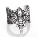 Gothic skull and moth wing stainless steel ring for men and women in vintage silver finish - US 8 / Antique Silver Death Moth (16209)