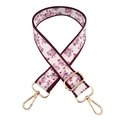 Detail of adjustable floral replacement bag strap with golden hardware on white background - Style 230 (Cream Pink Floral) / Gold