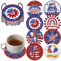 8-piece July 4th DIY diamond painting coasters set with a black metal storage holder - 8Pcs Patriotic Element Coaster Set with Black Stand