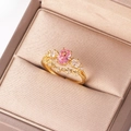Minimalist 18K gold ring with pink oval gemstone and sparkling side stones in velvet box - Pink Oval Leaves Gold Style (Style 8 Gold)