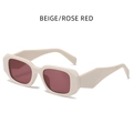 Retro rectangle thick frame sunglasses in beige with rose red lenses fashion eyewear - Beige Frame Rose Red Lens