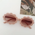 Kids flower shaped sunglasses in matte pink with brown lenses for outdoor sun protection - Apricot Pink